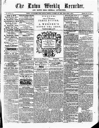 cover page of Luton Weekly Recorder published on November 28, 1857