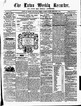 cover page of Luton Weekly Recorder published on December 19, 1857