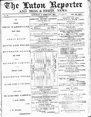 cover page of Luton Reporter published on February 28, 1880