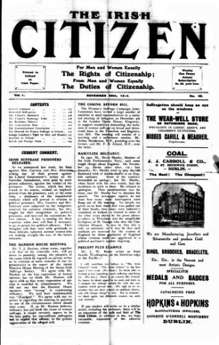 cover page of Irish Citizen published on November 30, 1912