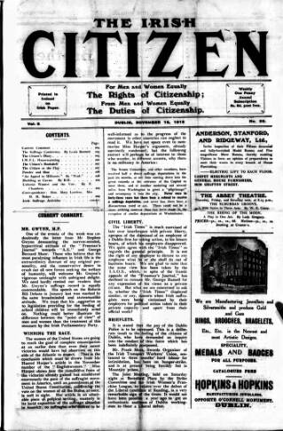 cover page of Irish Citizen published on November 15, 1913