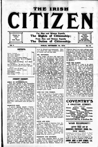 cover page of Irish Citizen published on September 18, 1915