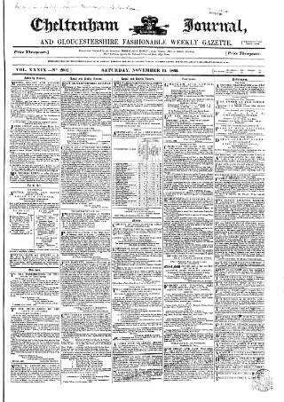 cover page of Cheltenham Journal and Gloucestershire Fashionable Weekly Gazette. published on November 15, 1862