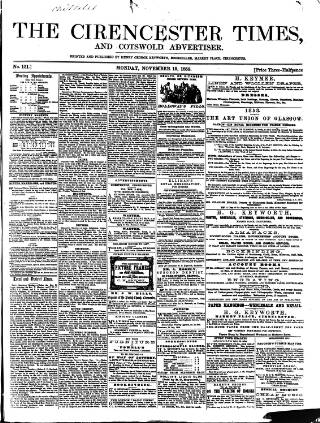 cover page of Cirencester Times and Cotswold Advertiser published on November 15, 1858