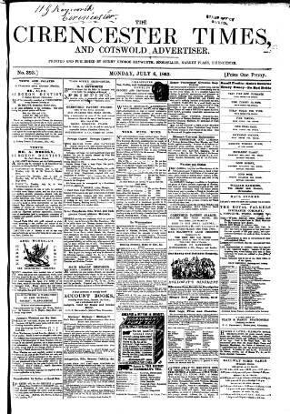 cover page of Cirencester Times and Cotswold Advertiser published on July 6, 1863