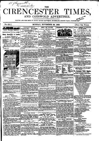 cover page of Cirencester Times and Cotswold Advertiser published on November 30, 1863
