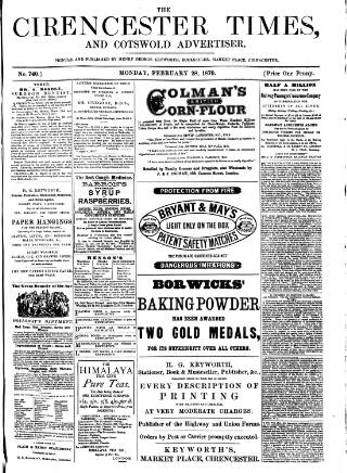 cover page of Cirencester Times and Cotswold Advertiser published on February 28, 1870