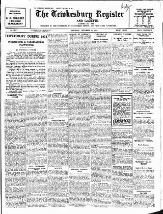 cover page of Tewkesbury Register published on December 30, 1933