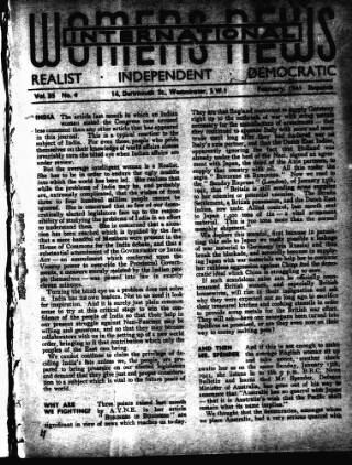 cover page of International Woman Suffrage News published on February 7, 1941