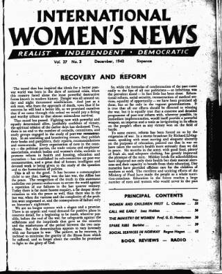 cover page of International Woman Suffrage News published on December 4, 1942