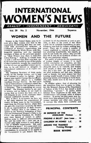 cover page of International Woman Suffrage News published on November 3, 1944