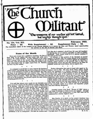 cover page of Church League for Women's Suffrage published on February 1, 1923
