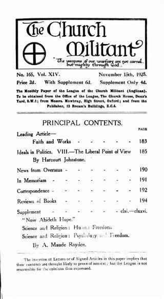 cover page of Church League for Women's Suffrage published on November 15, 1925