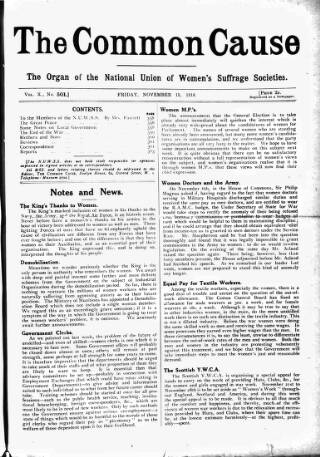 cover page of Common Cause published on November 15, 1918