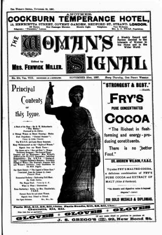 cover page of Woman's Signal published on November 25, 1897