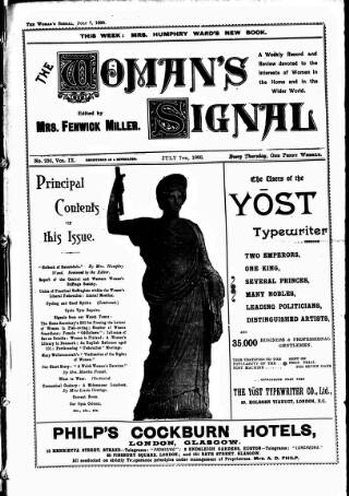 cover page of Woman's Signal published on July 7, 1898