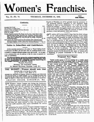 cover page of Women's Franchise published on December 30, 1909