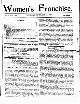 cover page of Women's Franchise published on September 15, 1910