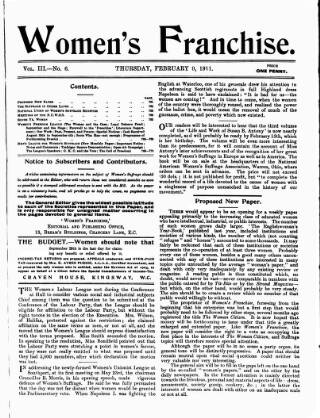 cover page of Women's Franchise published on February 9, 1911