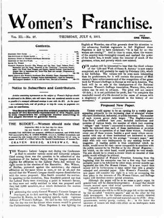 cover page of Women's Franchise published on July 6, 1911