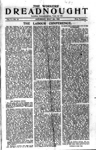 cover page of Woman's Dreadnought published on July 6, 1918