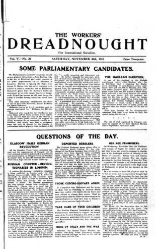 cover page of Woman's Dreadnought published on November 30, 1918