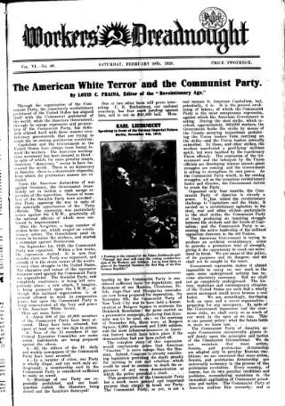 cover page of Woman's Dreadnought published on February 28, 1920