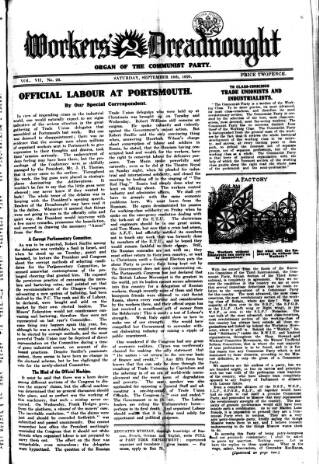cover page of Woman's Dreadnought published on September 18, 1920