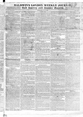 cover page of Baldwin's London Weekly Journal published on July 6, 1822