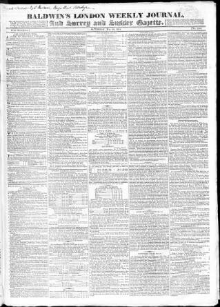 cover page of Baldwin's London Weekly Journal published on May 29, 1824