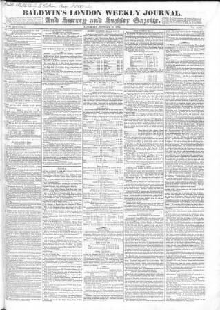 cover page of Baldwin's London Weekly Journal published on September 18, 1824