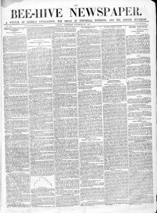cover page of Bee-Hive published on November 30, 1867