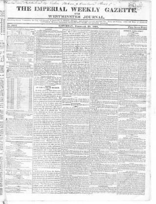 cover page of Imperial Weekly Gazette published on February 28, 1818