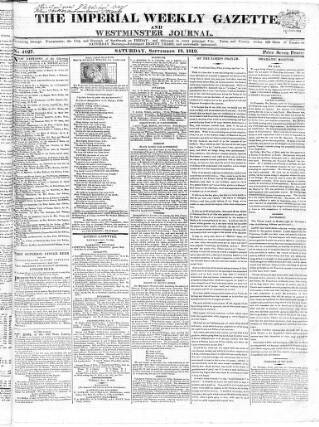 cover page of Imperial Weekly Gazette published on September 18, 1819