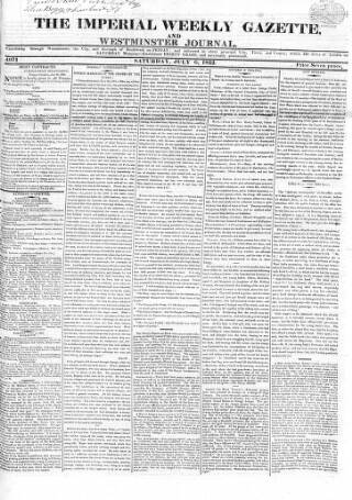 cover page of Imperial Weekly Gazette published on July 6, 1822