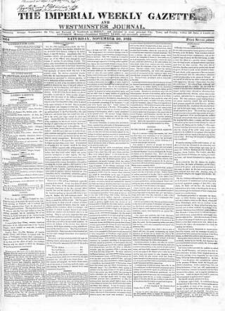 cover page of Imperial Weekly Gazette published on November 30, 1822