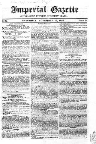 cover page of Imperial Weekly Gazette published on November 15, 1823