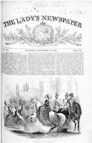 cover page of Lady's Newspaper and Pictorial Times published on September 18, 1847