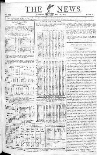 cover page of The News (London) published on July 6, 1807