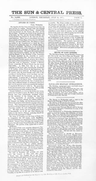 cover page of Sun & Central Press published on July 6, 1871
