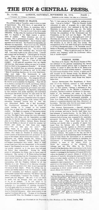 cover page of Sun & Central Press published on November 30, 1872