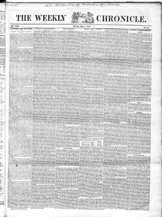 cover page of Weekly Chronicle (London) published on July 6, 1845