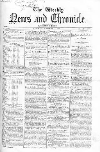 cover page of Weekly Chronicle (London) published on November 15, 1851