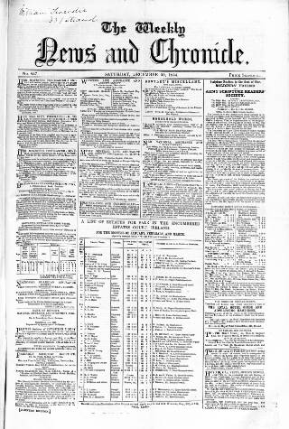 cover page of Weekly Chronicle (London) published on December 30, 1854