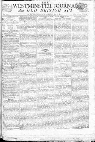 cover page of Westminster Journal and Old British Spy published on July 7, 1810