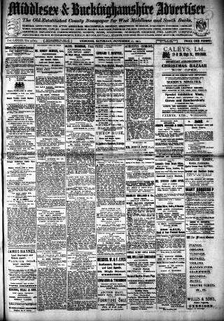 cover page of Uxbridge & W. Drayton Gazette published on November 15, 1913