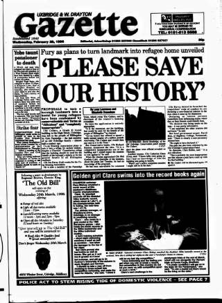 cover page of Uxbridge & W. Drayton Gazette published on February 28, 1996