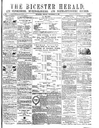 cover page of Bicester Herald published on November 15, 1867