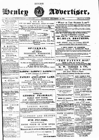 cover page of Henley Advertiser published on November 15, 1873