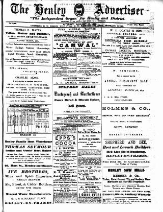 cover page of Henley Advertiser published on February 28, 1891